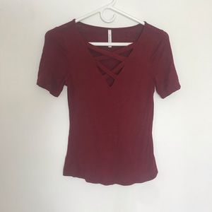 burgundy tee